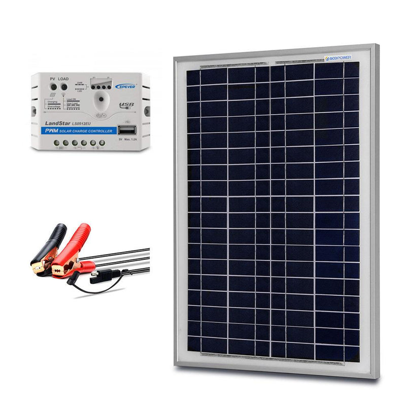 ACOPOWER 25W 12V Solar Kit with 5A Charge Controller