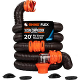 Camco RhinoFLEX 20ft RV Sewer Hose Kit 39742 Clear Elbow 4-in-1 Adapter 3" Slip 3"/3.5"/4" NTP Threaded Connection
