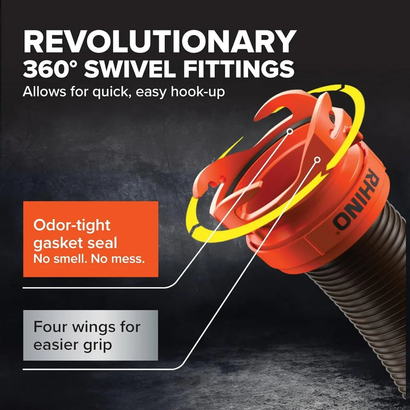 Camco RhinoFLEX 20ft RV Sewer Hose Kit 39742 Clear Elbow 4-in-1 Adapter 3" Slip 3"/3.5"/4" NTP Threaded Connection