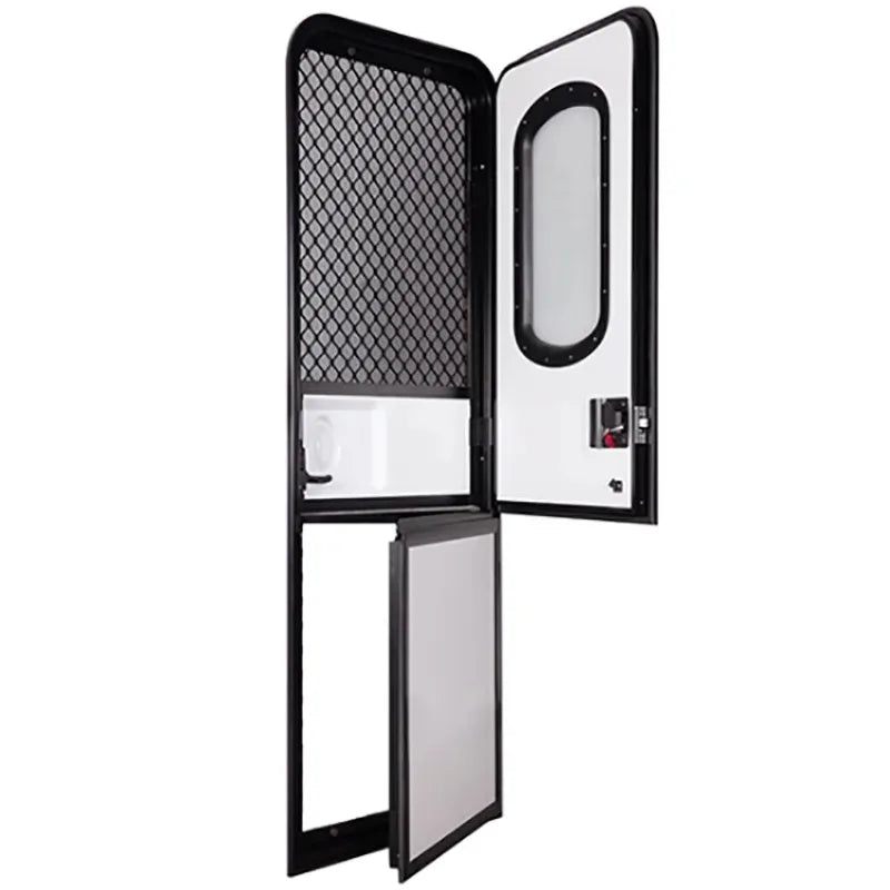 RV Entry Door with Black Frame & White Panel – 24.4 × 68.9 in