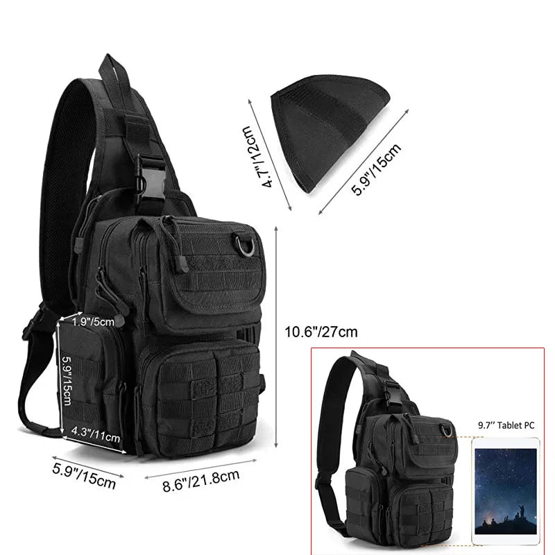 Tactical Chest Sling Bag Hunting Gun Holster Backpack Outdoor Camping Hiking Molle Pouch Climbing Fishing Bag XA291+A