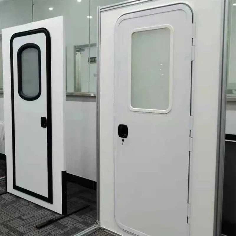 RV Entry Door with Black Frame & White Panel – 24.4 × 68.9 in